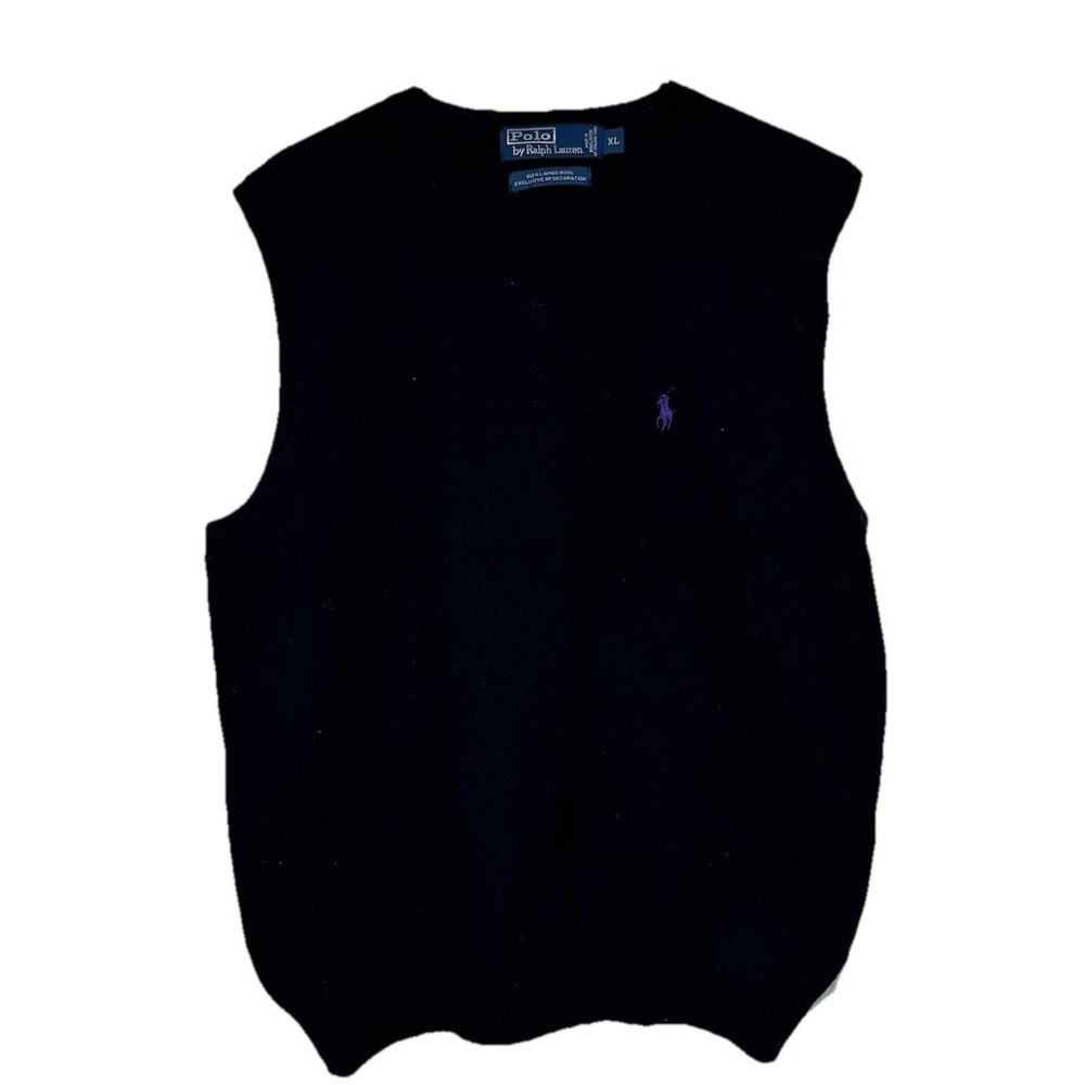Polo Ralph Lauren Men's Sweater Lambswool V-Neck  Sleeveless Knit‎ Pony Black XL